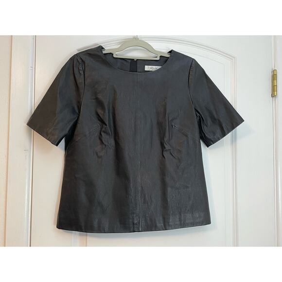 Milly Blouse Womens Size 8 Black Lambs Leather Dressy Holidays Office Siren - Picture 1 of 9